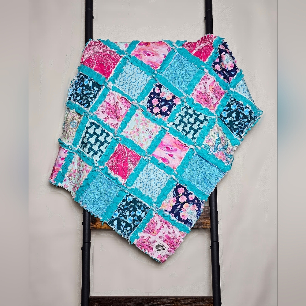 NEW Handmade Peacock Minky Rag Quilt